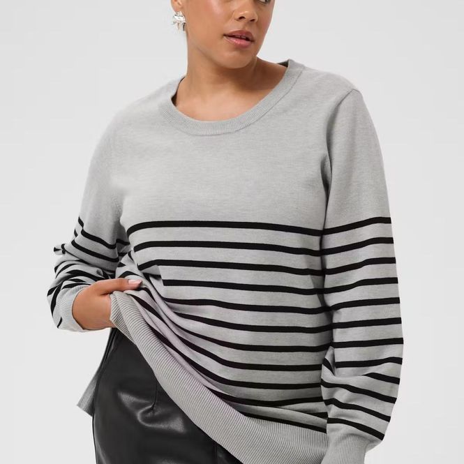 Hovedbilde KC Liona long Pullover, Grey melange/black stripe