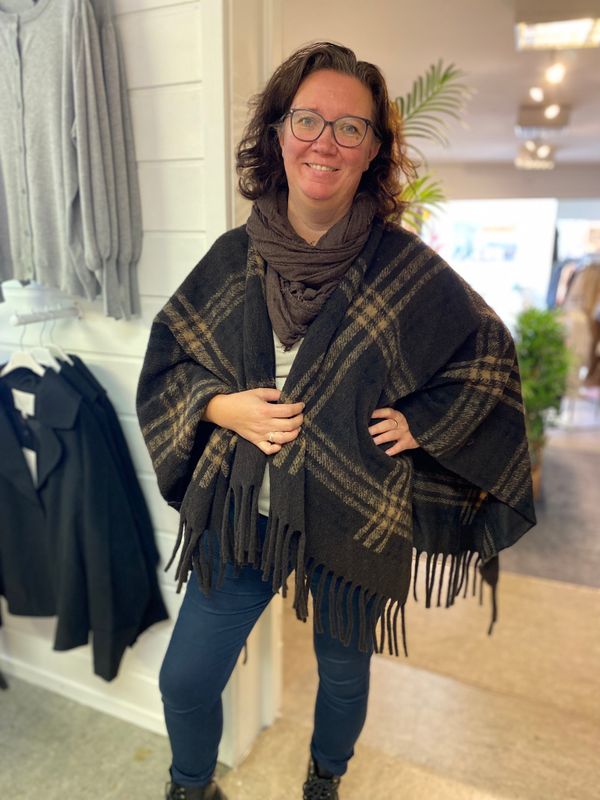 Poncho, rutete brun/svart