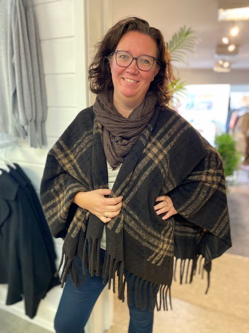 Hovedbilde Poncho, rutete brun/svart