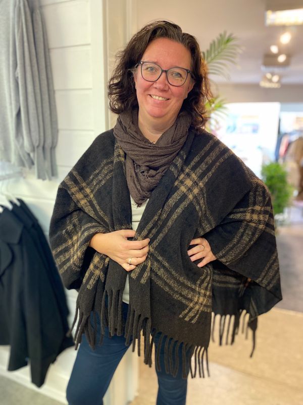 Poncho, rutete brun/svart