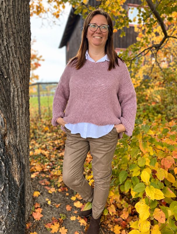 Oversized strikket genser, lyng rosa