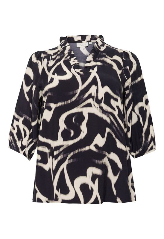 KC Maren Frill bluse, svart/beige mønstret