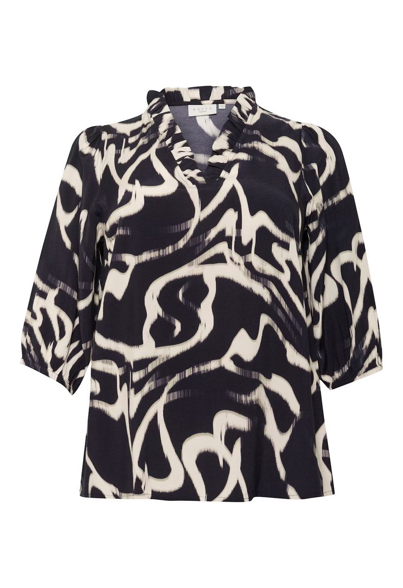 KC Maren Frill bluse, svart/beige mønstret